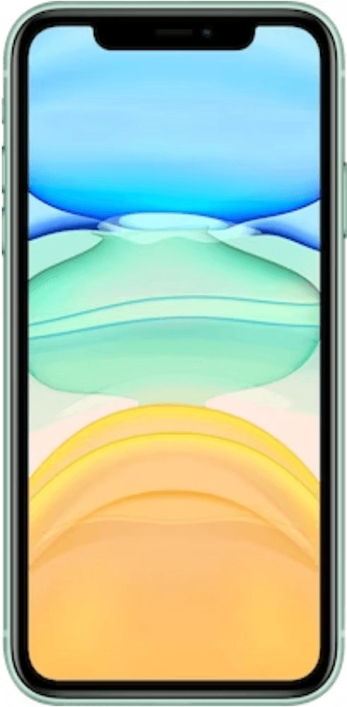 Front view of the iPhone 11 Green, showcasing its sleek screen and vibrant green hue, offering a perfect balance of modern technology and aesthetic appeal.