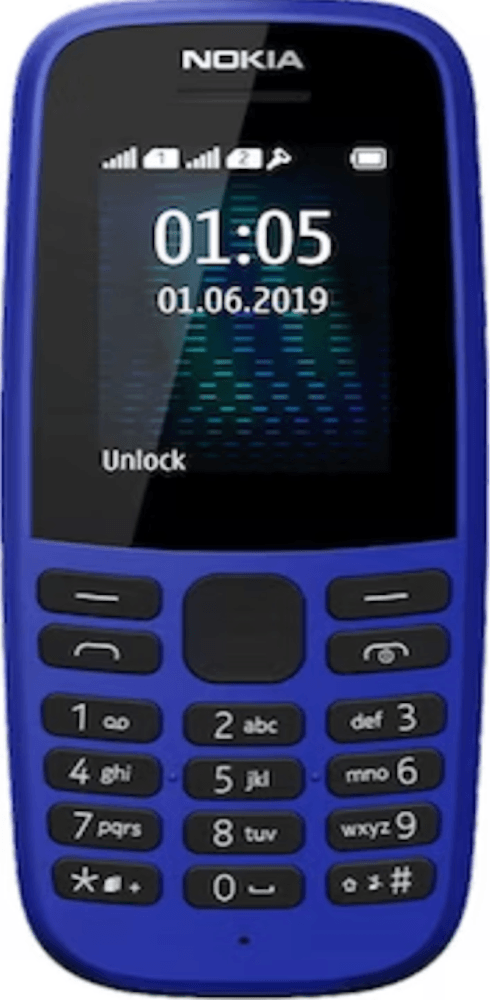 The Nokia 105 (2019) Dual SIM (Blue) is a reliable and affordable feature phone, ideal for basic communication and long-lasting battery life.