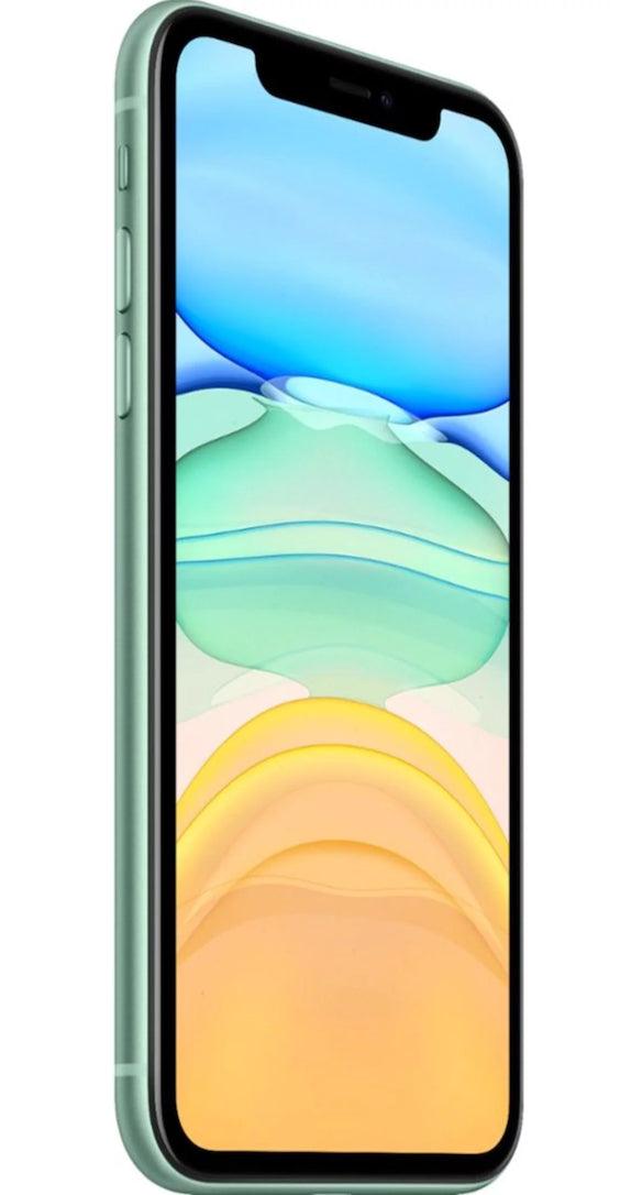 Side view of the iPhone 11 in beautiful green, showcasing its sleek profile and button placements.
