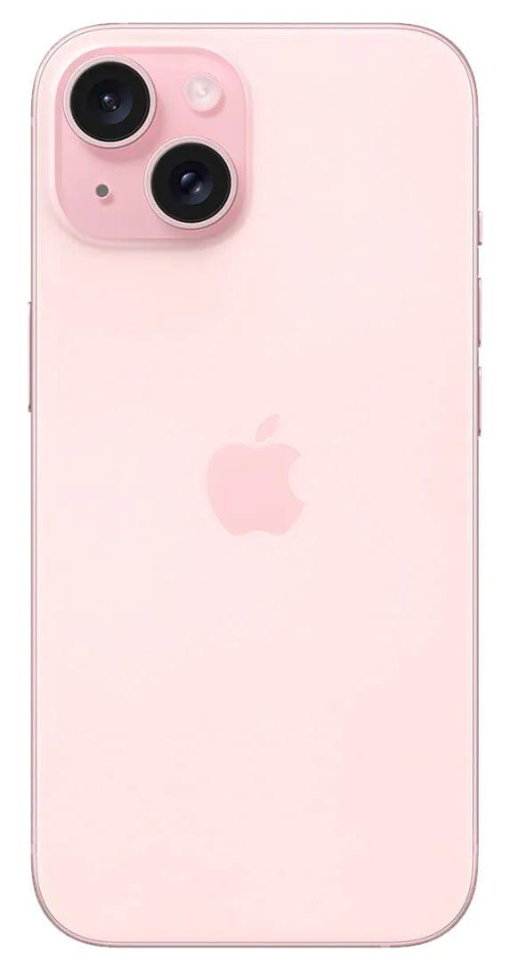 Rear view of the iPhone 15 Plus in graceful Pink, showcasing its stylish design and advanced features.