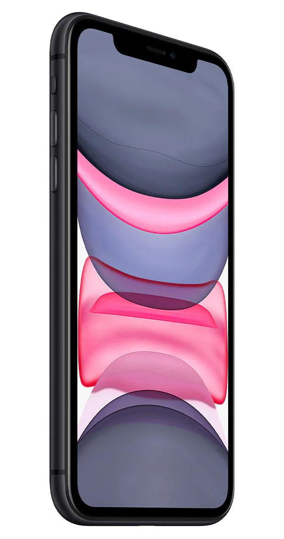 Side profile of iPhone 11 in sleek black, highlighting its slim, ergonomic design and refined craftsmanship.