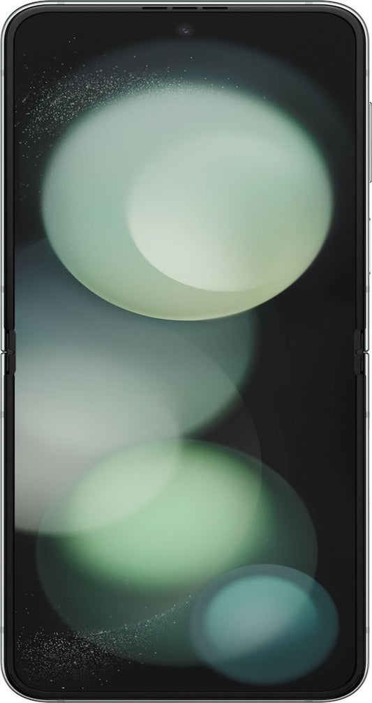 Sleek, mint green foldable smartphone with a vibrant 6.7-inch Dynamic AMOLED 2X display.