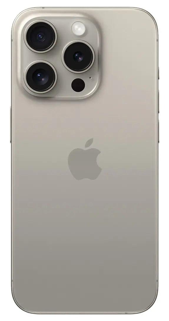Rear view of the iPhone 15 Pro Max in Natural Titanium with 512GB storage, highlighting its stunning design and material.