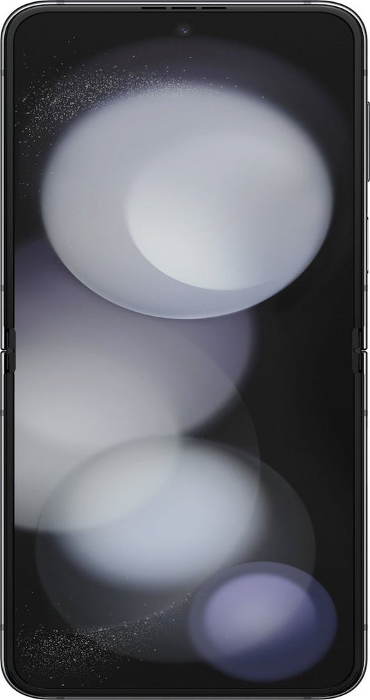 Samsung Galaxy Z Flip5 (256GB graphite) front view showcasing its elegant, minimalist design and captivating display.