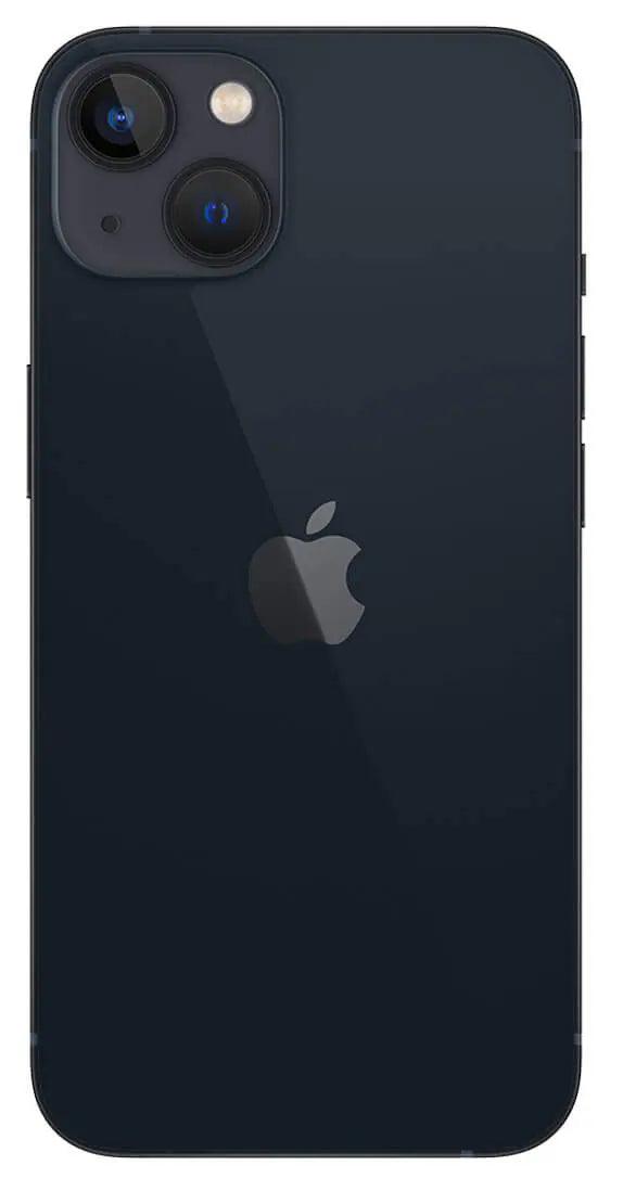 Rear view of the iPhone 13 in elegant Black, 128GB variant, showcasing the dual-camera system and premium glass and aluminum construction.