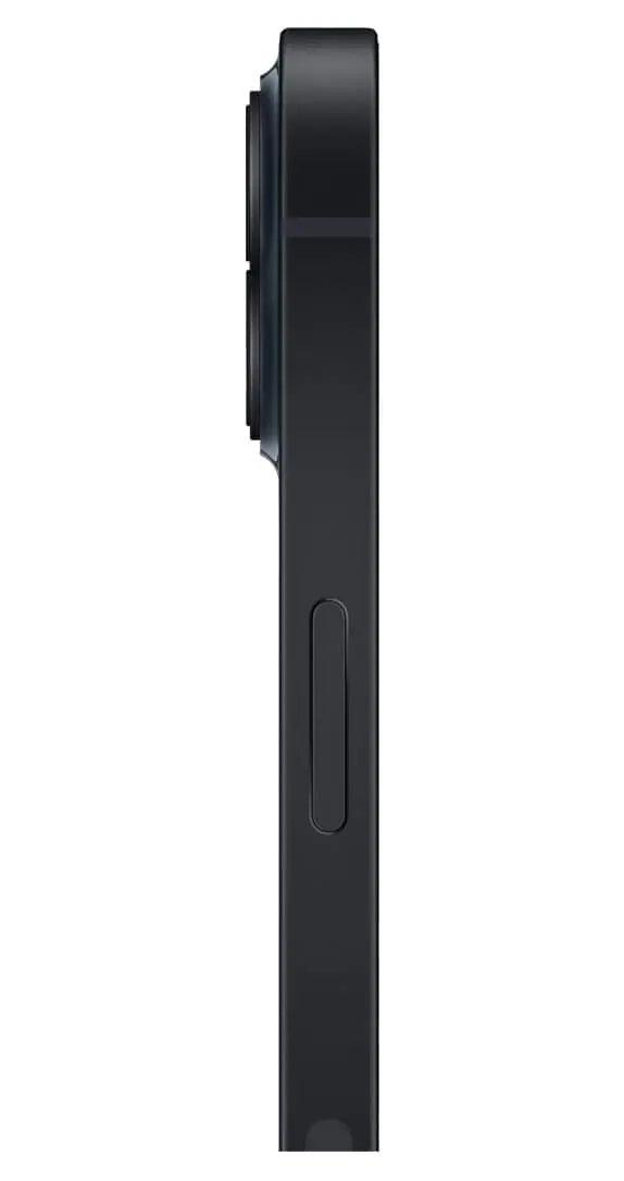 Side view of the sleek iPhone 13 in Black, highlighting its slim profile and premium design with 128GB storage capacity.