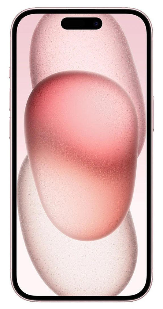 Front view of the iPhone 15 Plus in elegant Pink, displaying its modern design and immersive display.