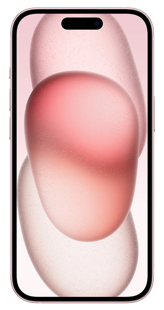 Front-facing image of the iPhone 15 Plus in Pink with the its stunning display and Dynamic Island visible