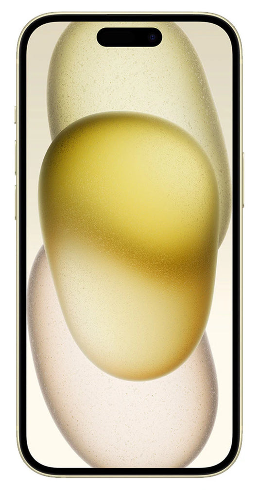 Picture of the front of the iPhone 15 Plus 128GB in yellow with the Dynamic Island viewable.